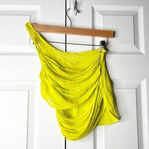 GAUGE81 Saray Yellow Mesh One Shoulder Ruched Top Women's Size X-Small XS